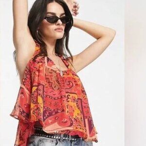 FREE PEOPLE Strawberry Print Meadow Tank Top Shirt Valentines Day Boho Small